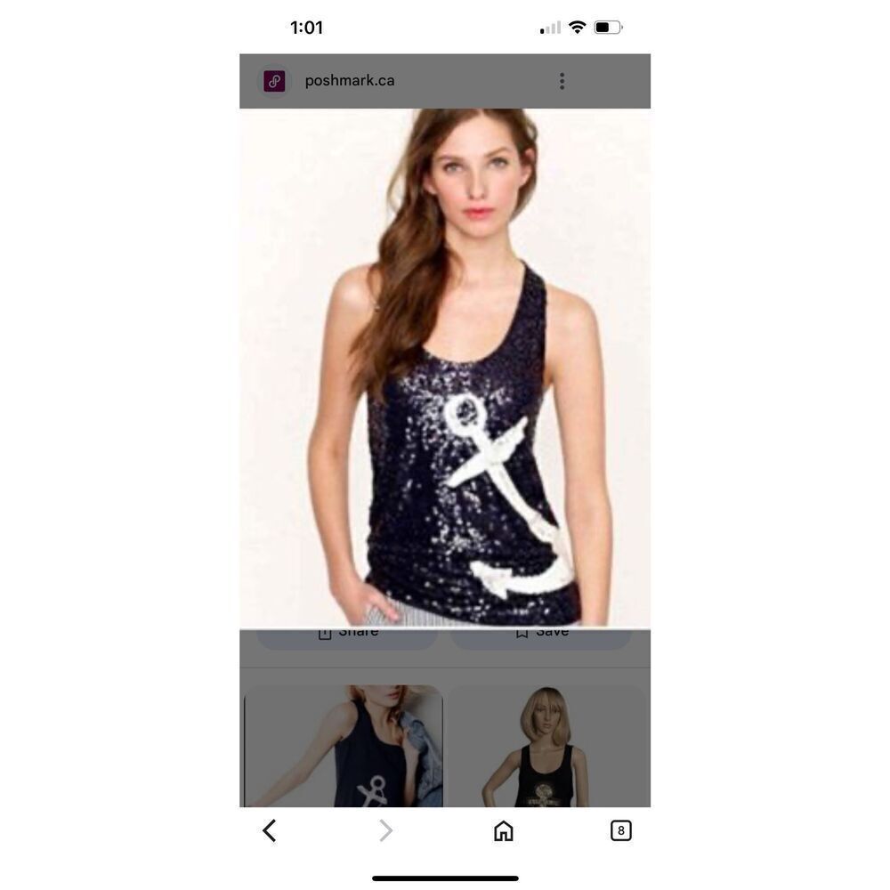 J.Crew adorable sequins nautical anchor top navy white XS